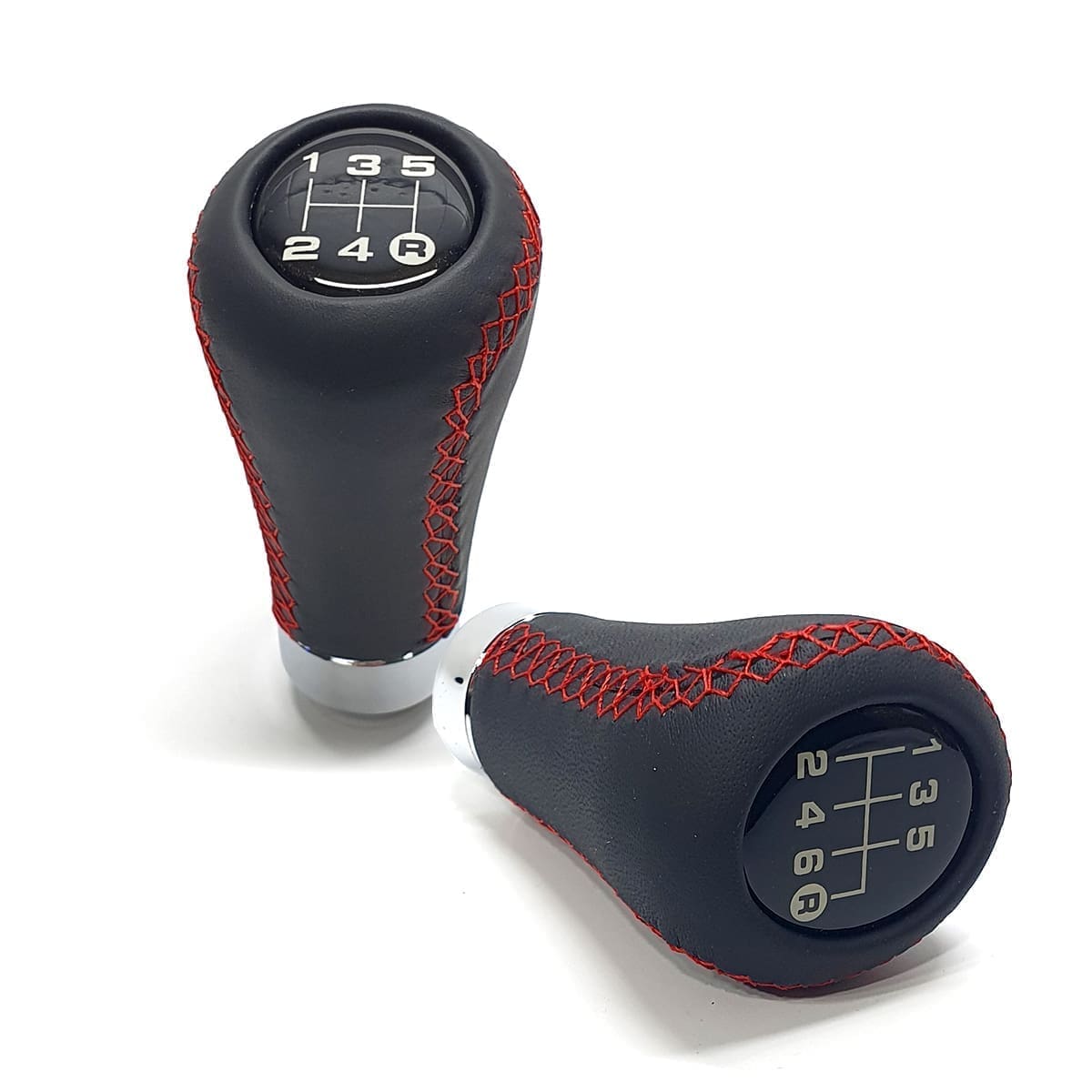 Pomo de Cambios Universal Cuero Costura Roja a Rosca Tuning 5ta/6ta