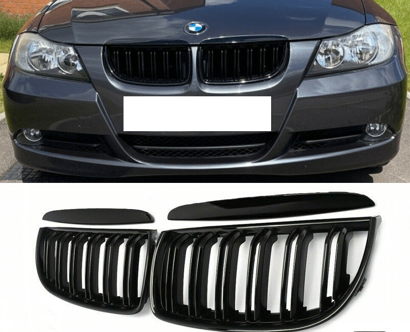 Parrilla Kidneys De Doble Vira Riñones Negra Brillante BMW Serie 3 Sedan E90 Pre-LCI 05-08